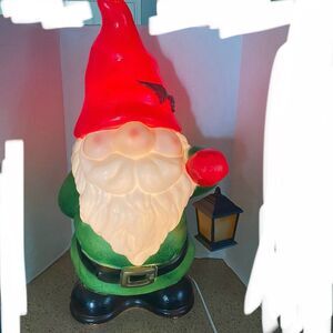 Gnome Elf Holding Lantern 28" Santa Light-Up Plastic Blow Mold Tested Works Read